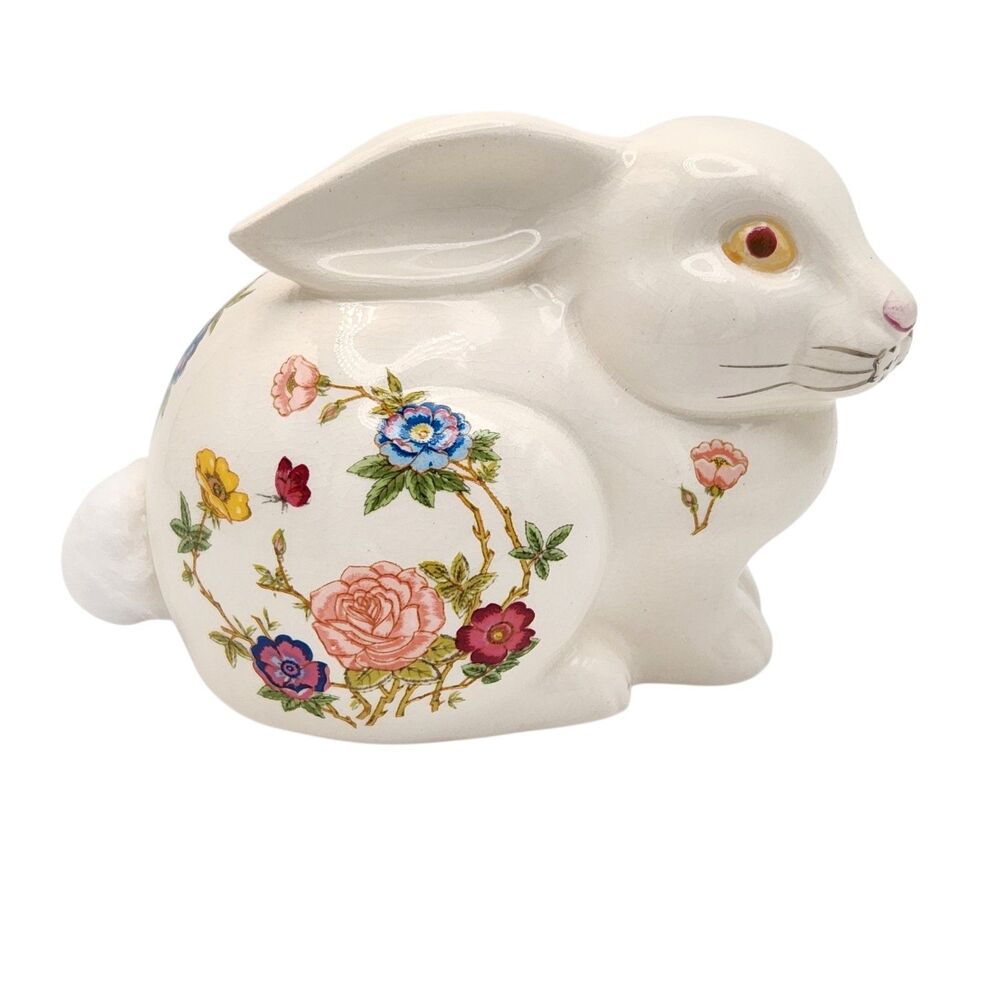 Vintage Takahashi East Wind SanFrancisco Ceramic Bunny Rabbit Cotton Ball Holder